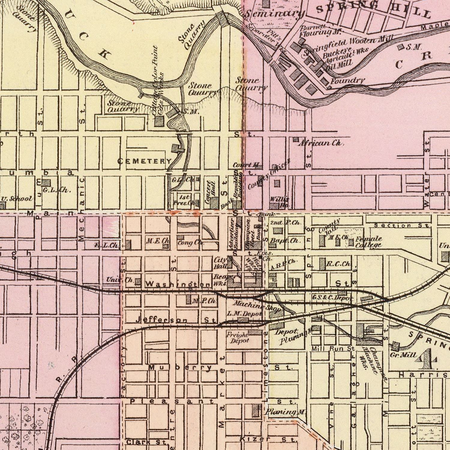 Vintage Map of Springfield, Ohio 1872