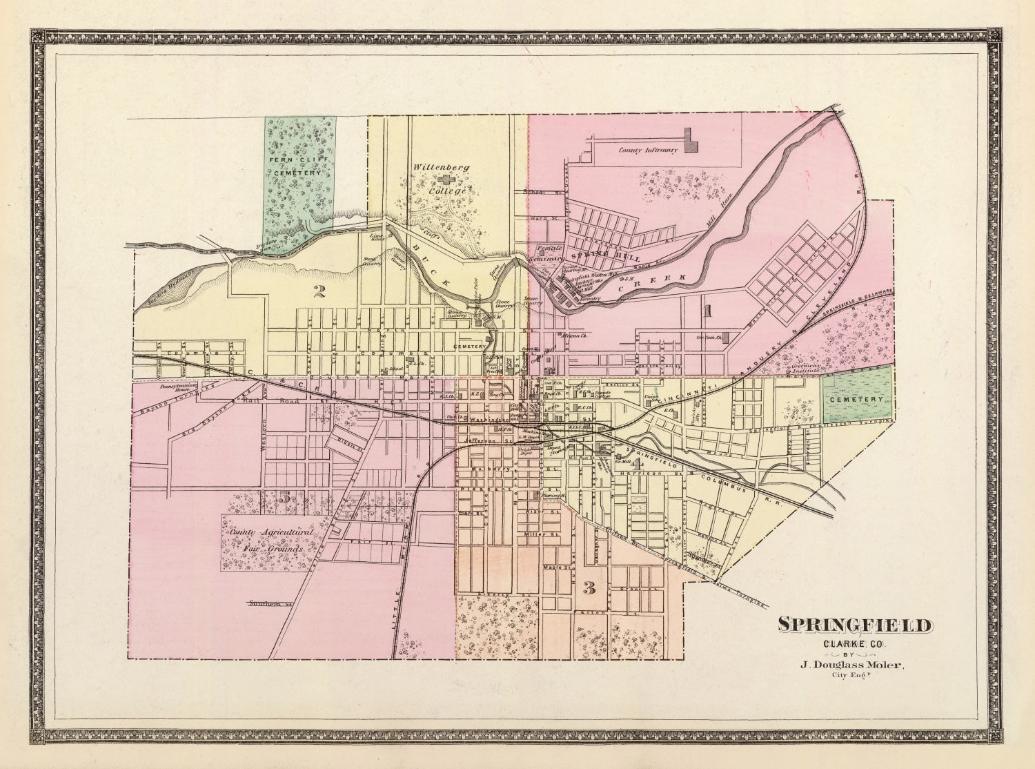 Vintage Map of Springfield, Ohio 1872