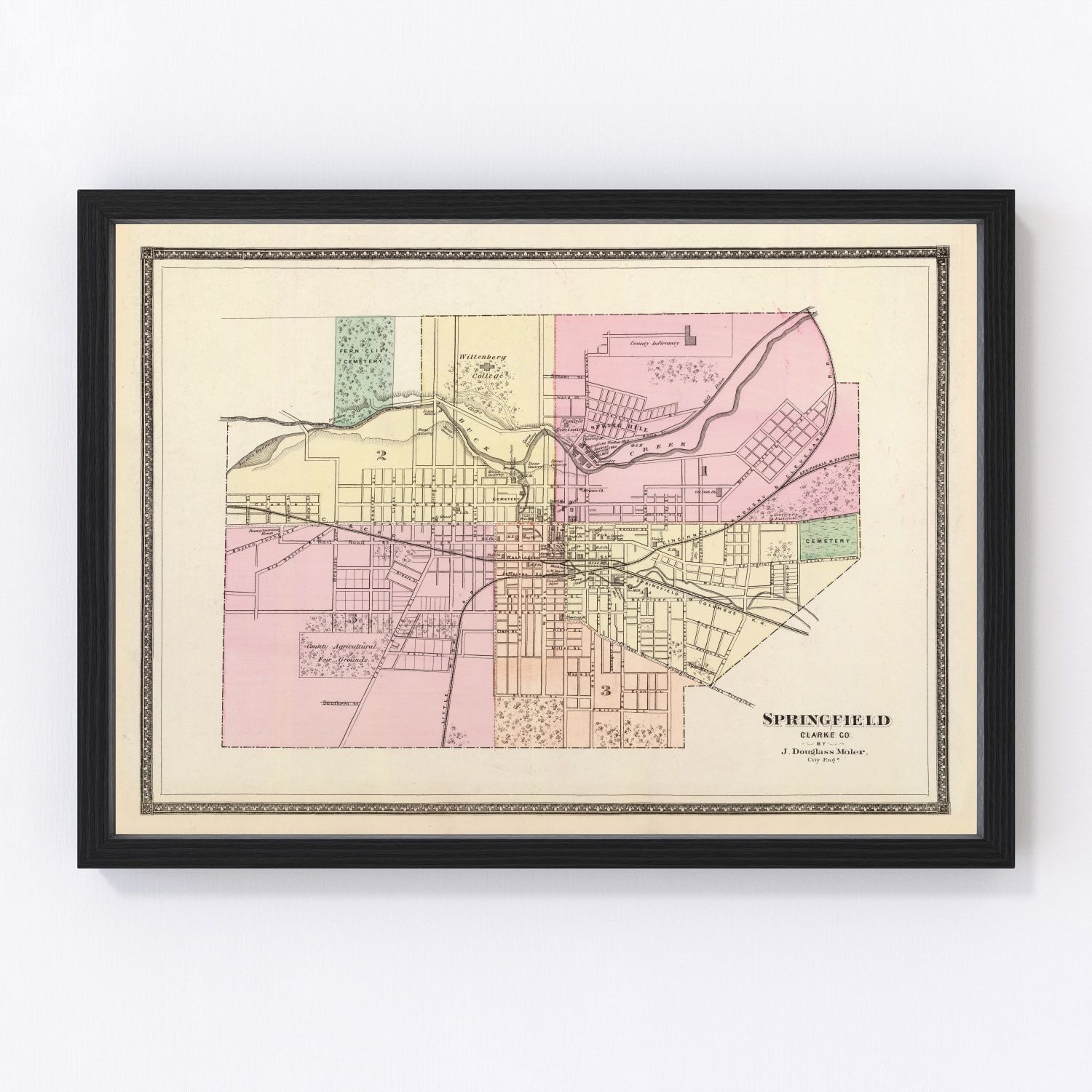 Vintage Map of Springfield, Ohio 1872