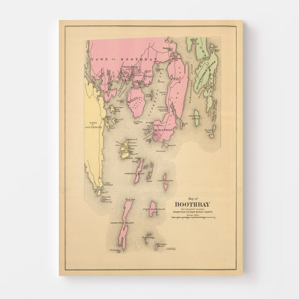 Vintage Map of Boothbay, Maine 1894