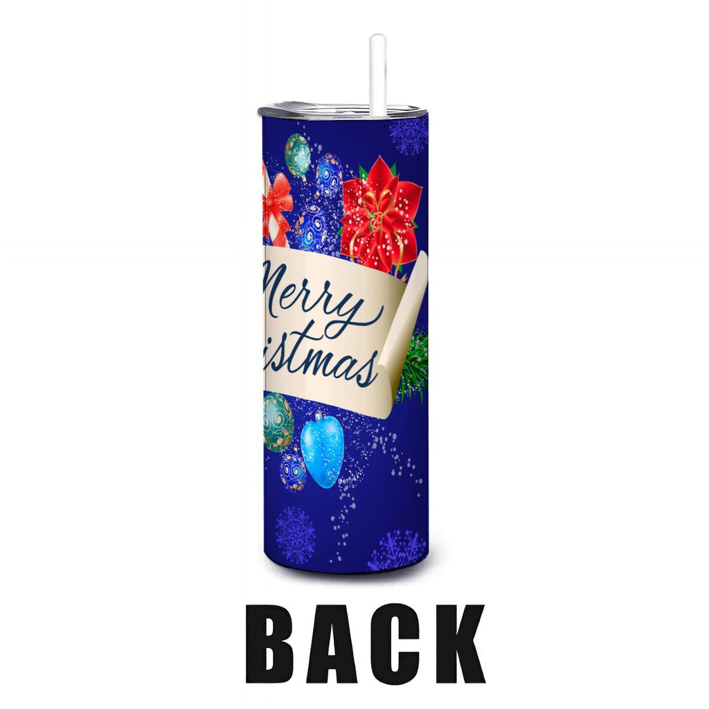 Blue Merry Christmas 20oz Straight Stainless Steel Tumbler with Straw（Made in USA)