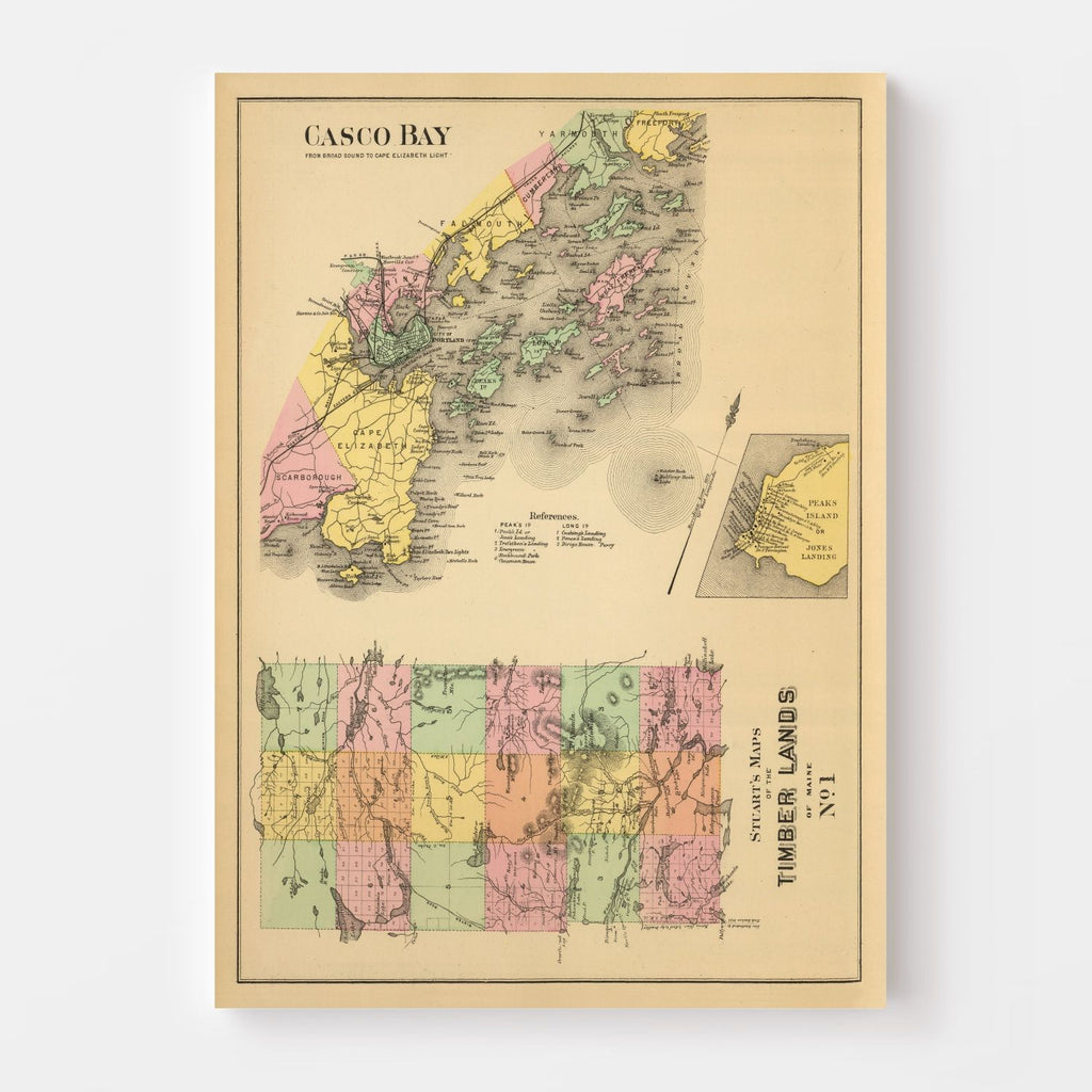 Vintage Map of Casco Bay, Maine 1894