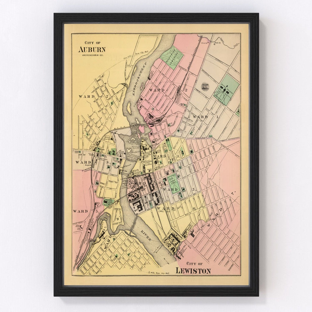 Vintage Map of Auburn, Maine 1894