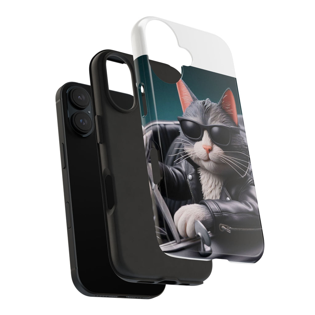 Cool Cat in Leather Jacket Driving Car Mobile Phone Case