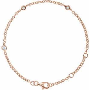 14K Rose Gold 1/6 CTW Natural Diamond Bezel-Set 3-Station 5 1/2-7" Bracelet – image 3