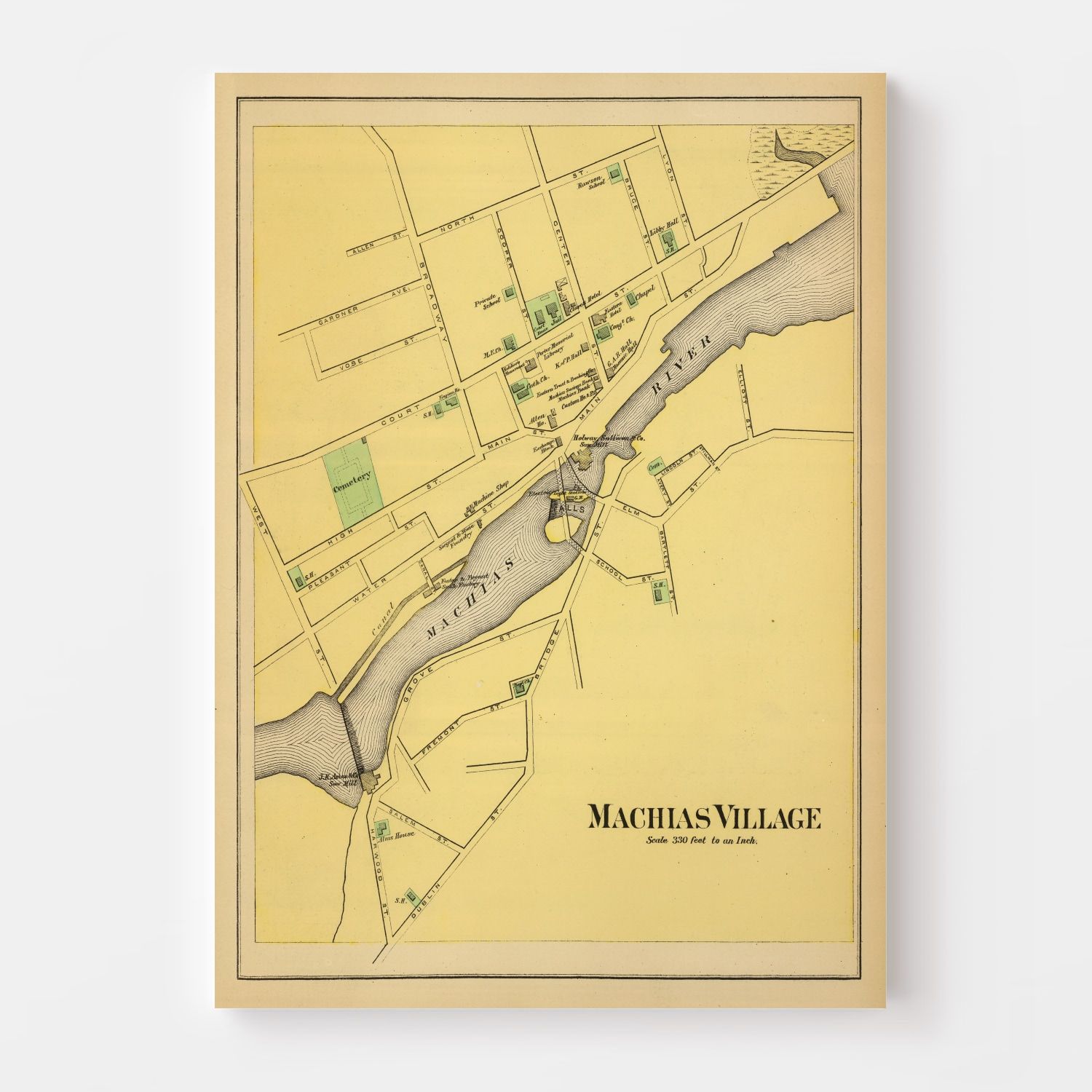 Vintage Map of Machias, Maine 1894