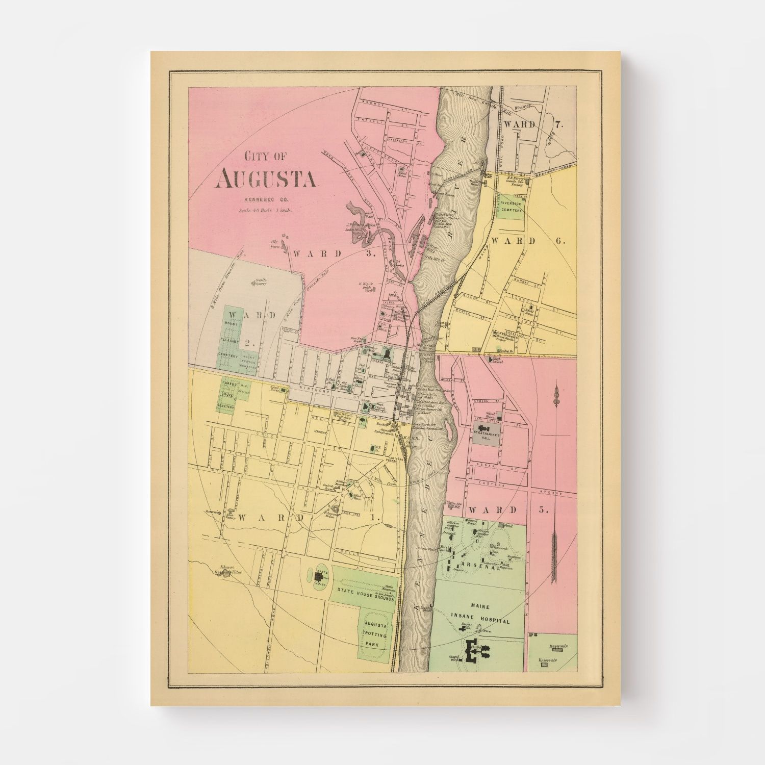 Vintage Map of Augusta, Maine 1894