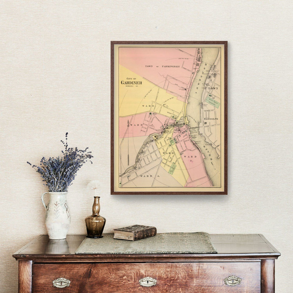 Vintage Map of Gardiner, Maine 1894