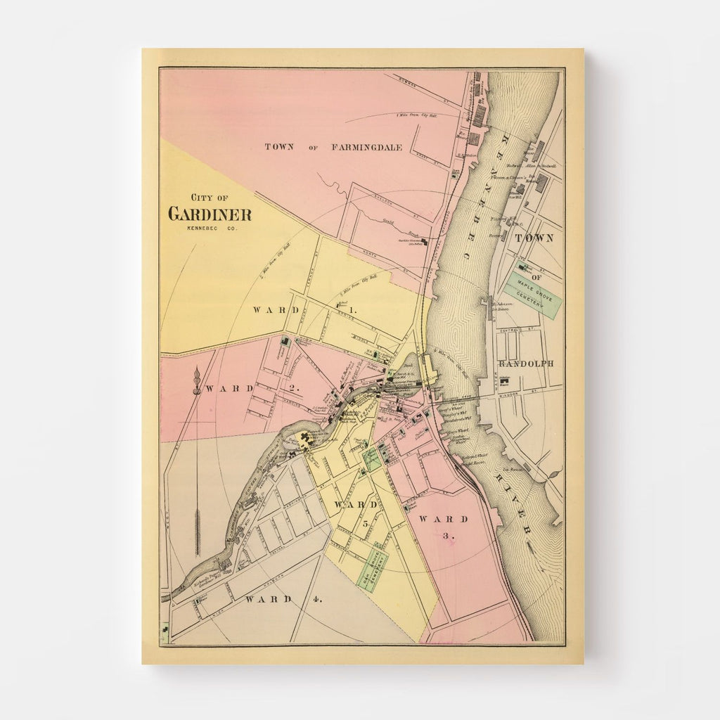 Vintage Map of Gardiner, Maine 1894