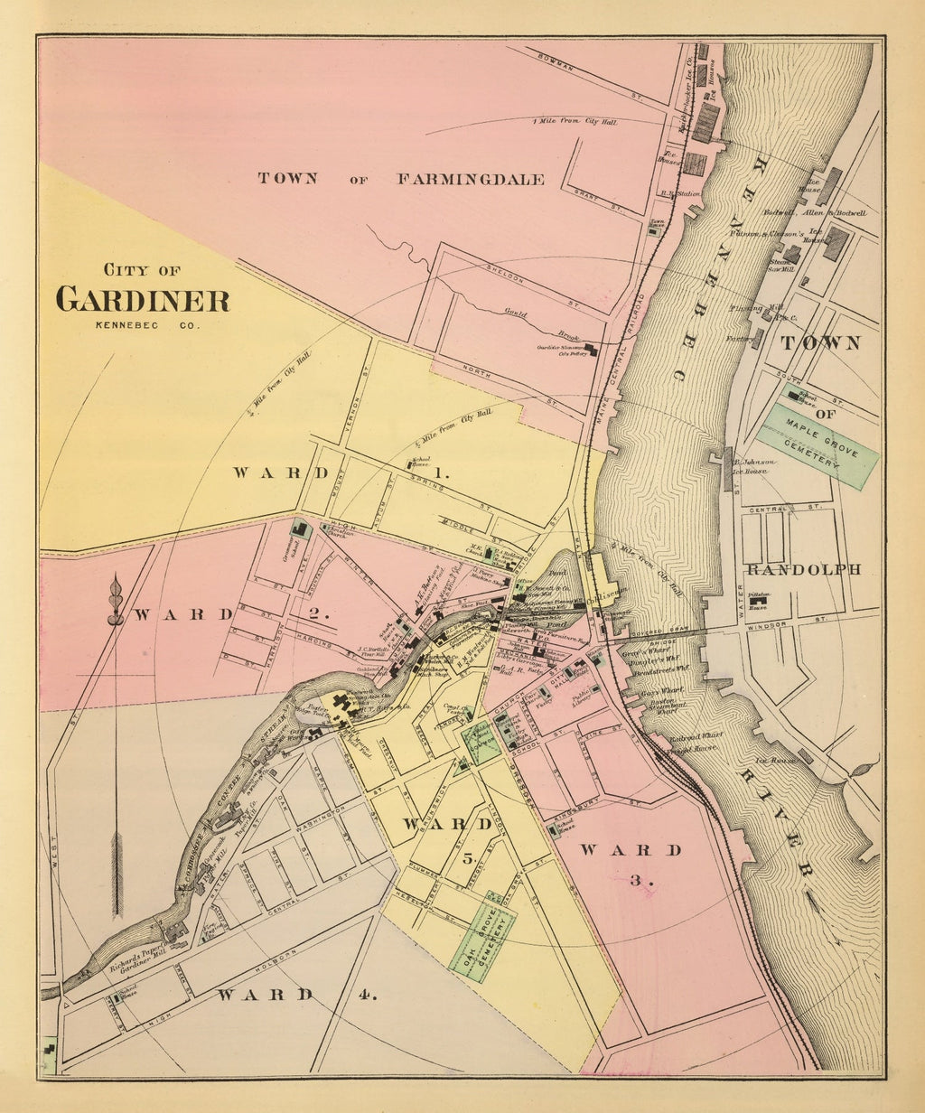 Vintage Map of Gardiner, Maine 1894
