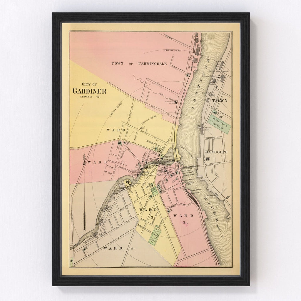 Vintage Map of Gardiner, Maine 1894