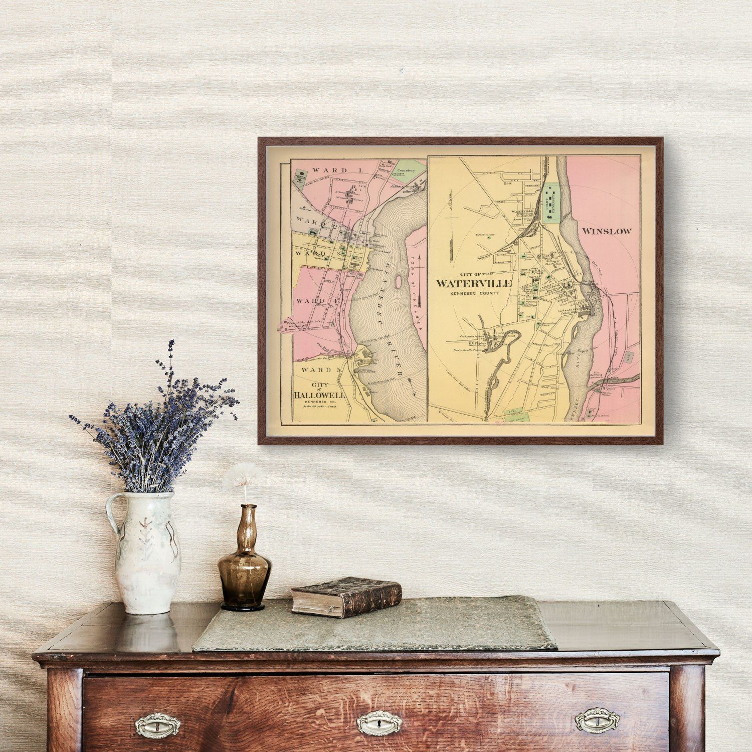 Vintage Map of Hallowell, Maine 1894