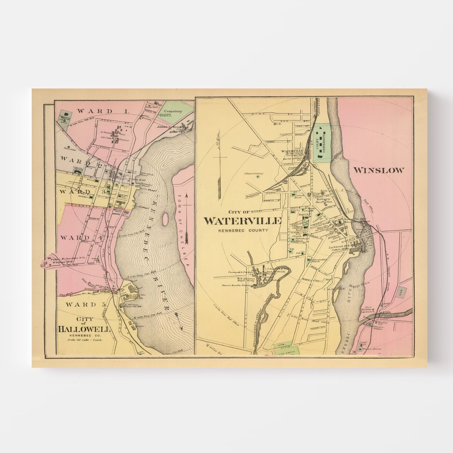 Vintage Map of Hallowell, Maine 1894