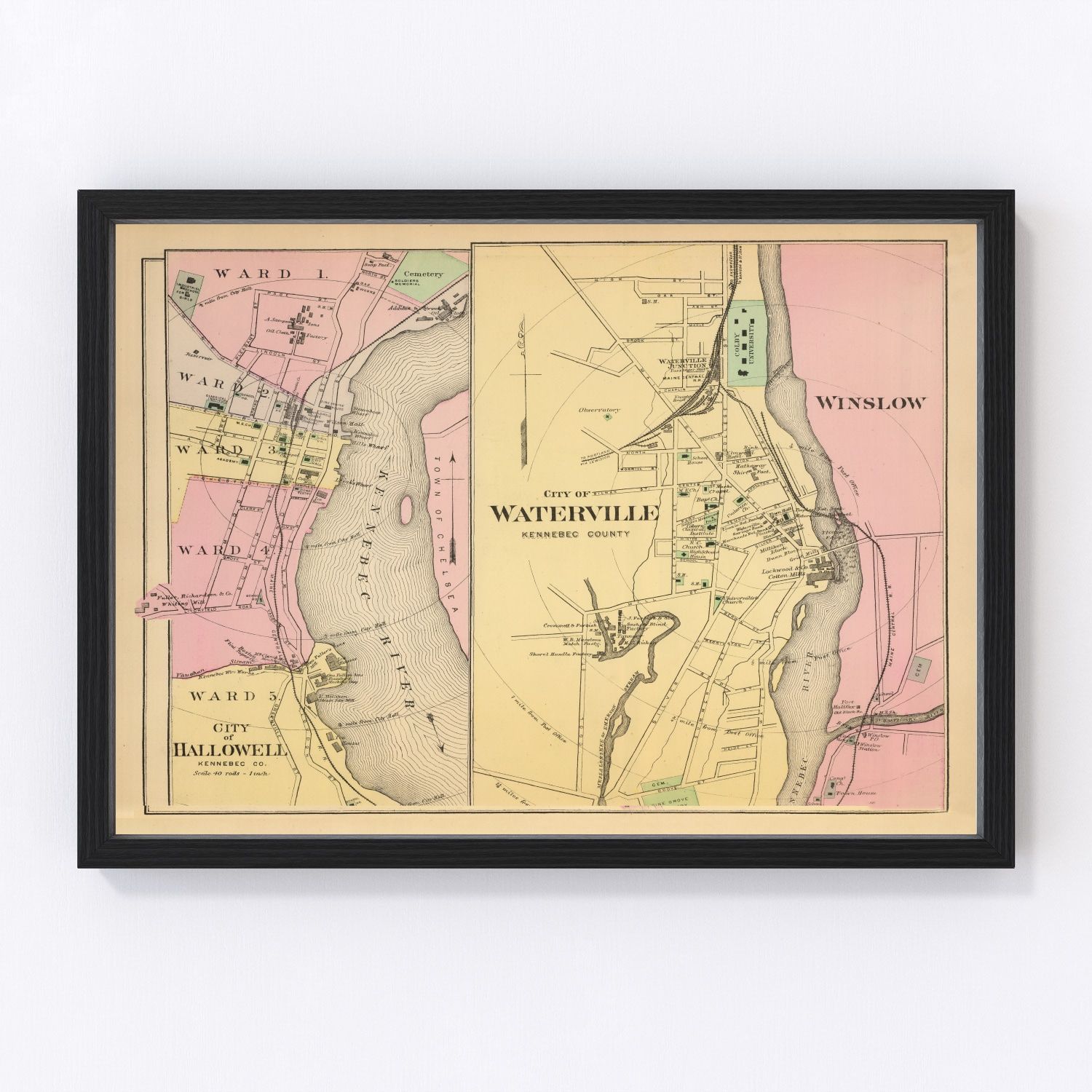 Vintage Map of Hallowell, Maine 1894