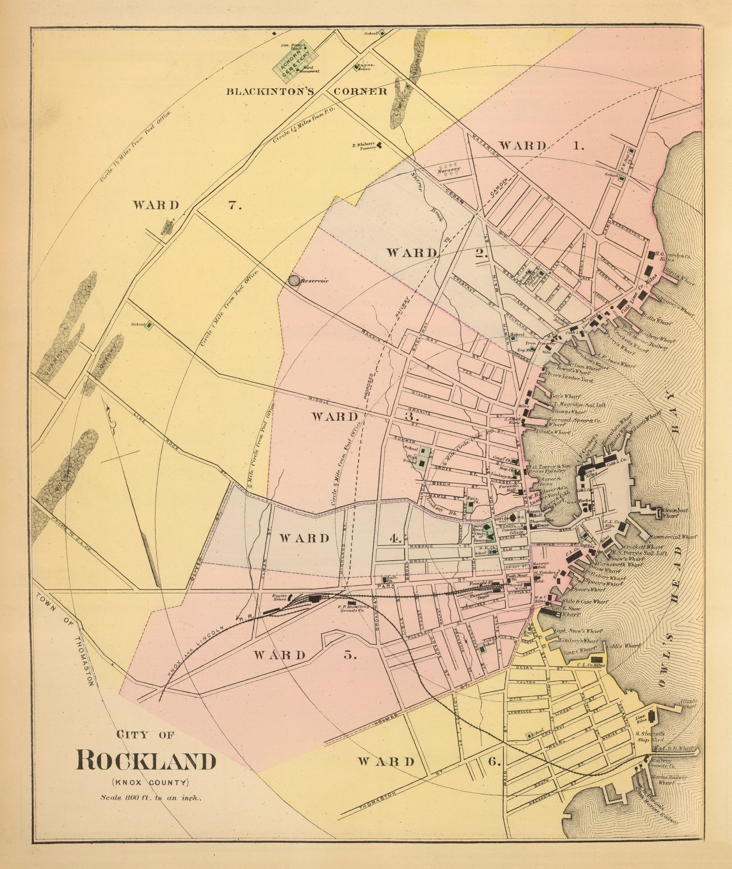 Vintage Map of Rockland, Maine 1894