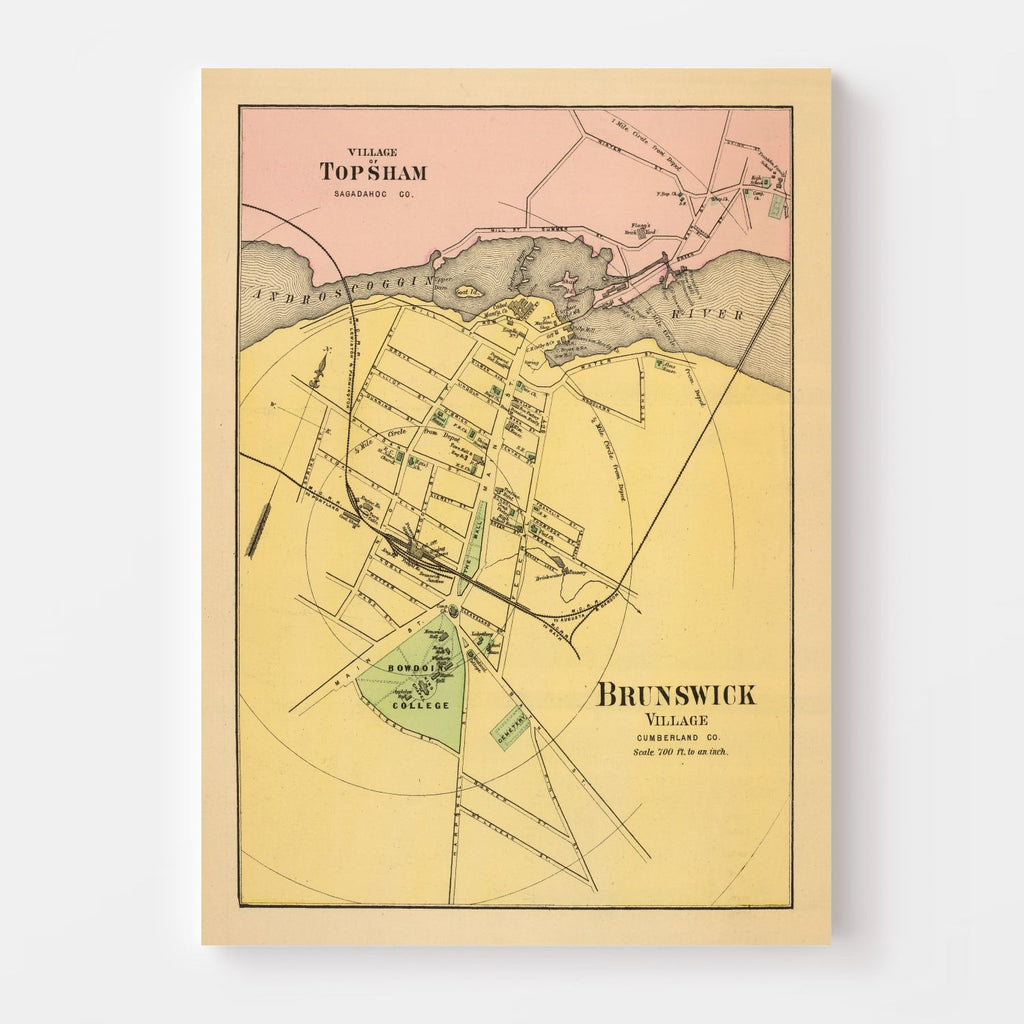 Vintage Map of Brunswick, Maine 1894