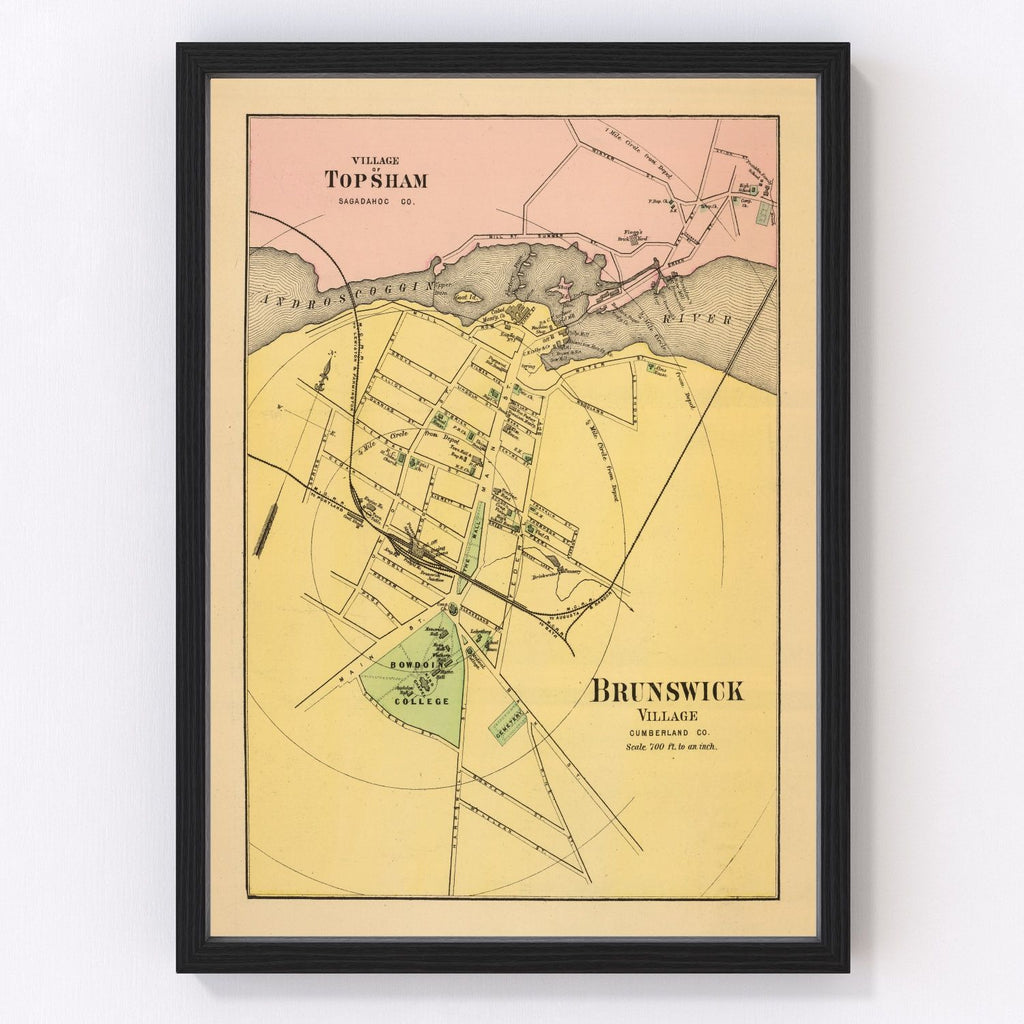 Vintage Map of Brunswick, Maine 1894