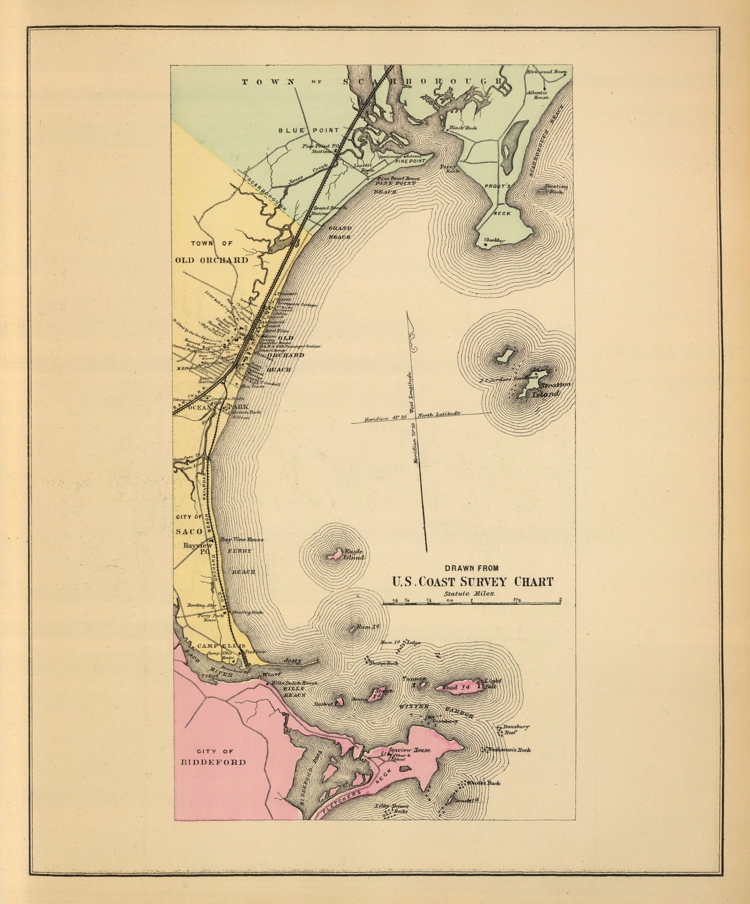 Vintage Map of Scarborough, Maine 1894