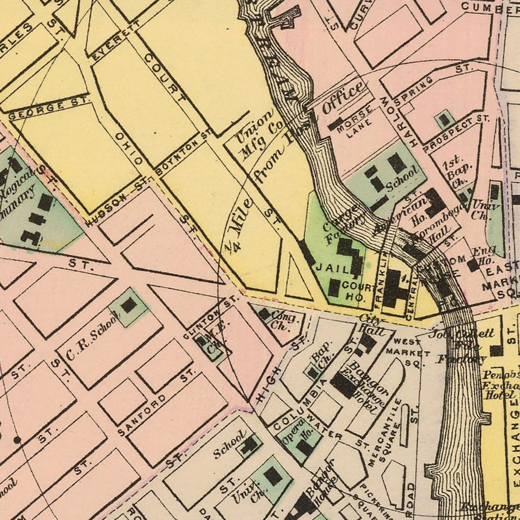Vintage Map of Bangor, Maine 1894