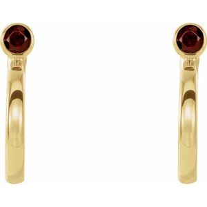 14K Yellow Gold 2 mm Natural Mozambique Garnet Huggie J-Hoop Earring – image 2
