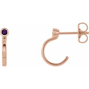 14K Rose Gold 2.5 mm Natural Amethyst Huggie J-Hoop Earring