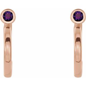 14K Rose Gold 3 mm Natural Amethyst Huggie J-Hoop Earring