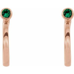 14K Rose Gold 3 mm Lab-Grown Emerald Huggie J-Hoop Earring – image 2