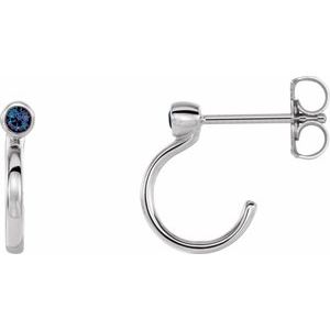 14K White Gold 2 mm Lab-Grown Alexandrite Huggie J-Hoop Earring