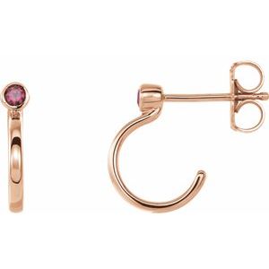 14K Rose Gold 2 mm Natural Ruby Huggie J-Hoop Earring