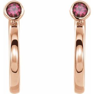 14K Rose Gold 2.5 mm Natural Ruby Huggie J-Hoop Earring