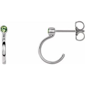 14K White Gold 2 mm Natural Peridot Huggie J-Hoop Earring