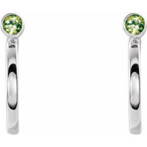 Sterling Silver 2 mm Natural Peridot Huggie J-Hoop Earring – image 2