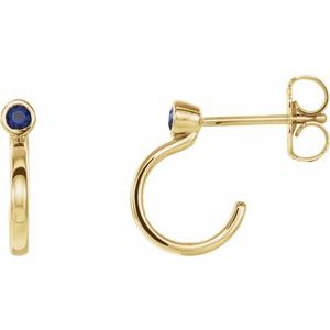 14K Yellow Gold 2 mm Natural Blue Sapphire Huggie J-Hoop Earring