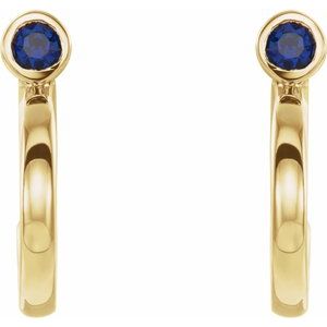 14K Yellow Gold 2 mm Natural Blue Sapphire Huggie J-Hoop Earring – image 2