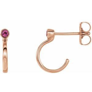 14K Rose Gold 2 mm Natural Pink Tourmaline Huggie J-Hoop Earring