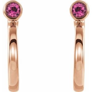 14K Rose Gold 2 mm Natural Pink Tourmaline Huggie J-Hoop Earring – image 2