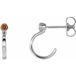 Platinum 2 mm Natural Citrine Huggie J-Hoop Earring