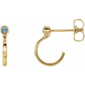 14K Yellow Gold 3 mm Natural Aquamarine Huggie J-Hoop Earring