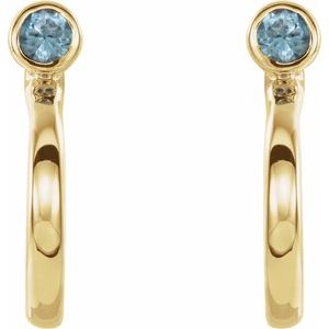 14K Yellow Gold 2.5 mm Natural Aquamarine Huggie J-Hoop Earring