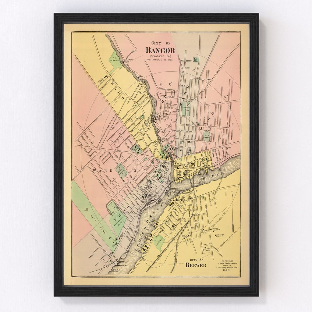 Vintage Map of Bangor, Maine 1894