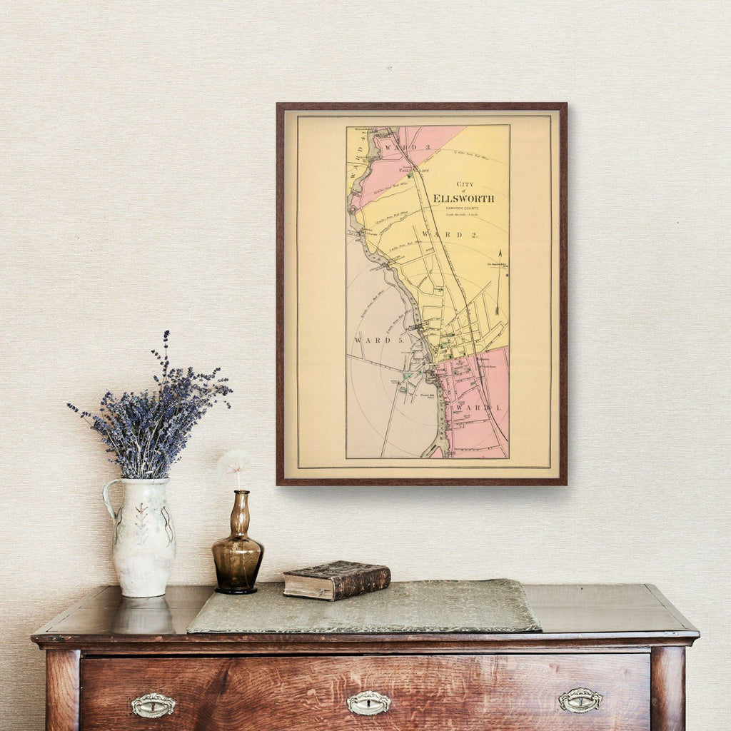 Vintage Map of Ellsworth, Maine 1894