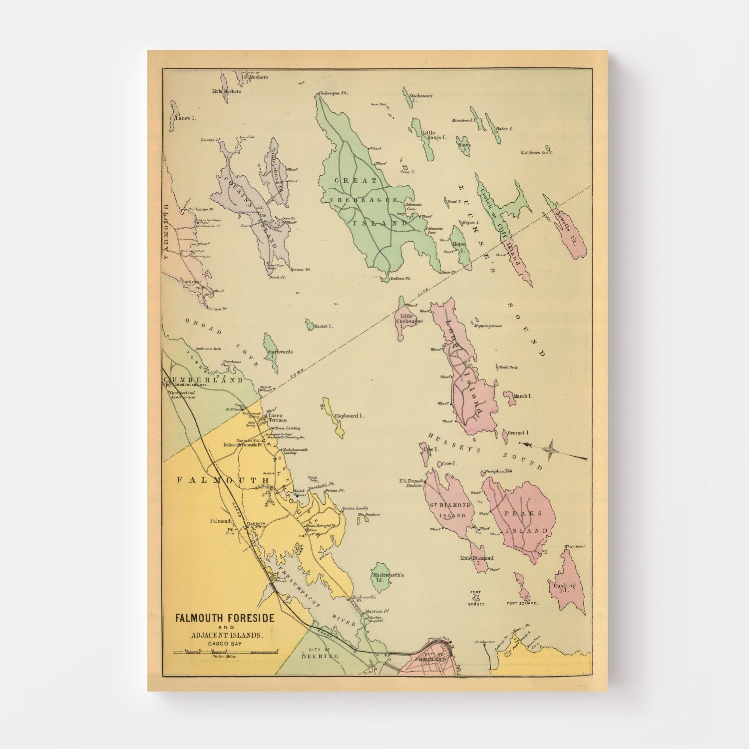 Vintage Map of Falmouth Foreside, Maine 1894