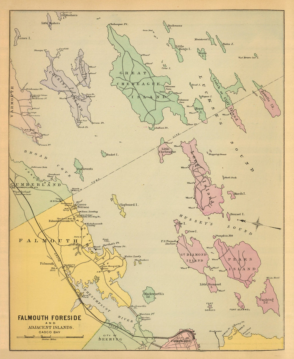 Vintage Map of Falmouth Foreside, Maine 1894