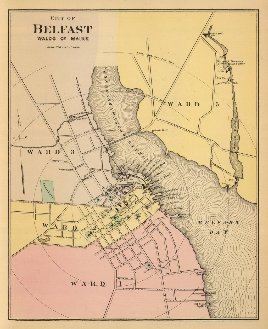 Vintage Map of Belfast, Maine 1894