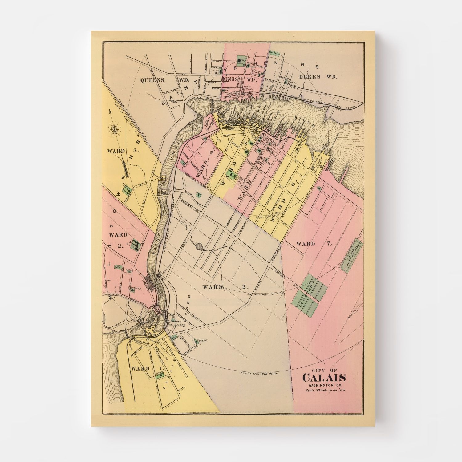 Vintage Map of Calais, Maine 1894