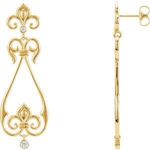 14K Yellow Gold 1/6 CTW Natural Diamond Fleur-De-Lis Earrings