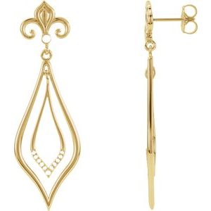 14K White Gold Accented Fleur-de-lis Earring Mounting