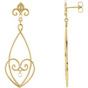 14K Yellow Gold 1/10 CTW Natural Diamond Fleur-de-lis Earrings – image 2