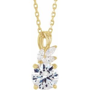14K Yellow Gold Natural White Sapphire & 1/10 CTW Natural Diamond 16-18" Necklace