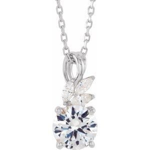 Platinum Natural White Sapphire & 1/10 CTW Natural Diamond 16-18" Necklace